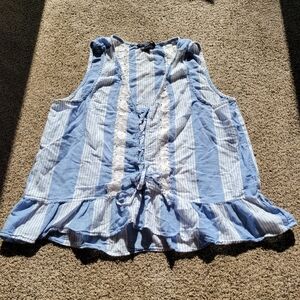 American Eagle Womens Tank Top Blouse M Blue White Striped Front Tie Flare